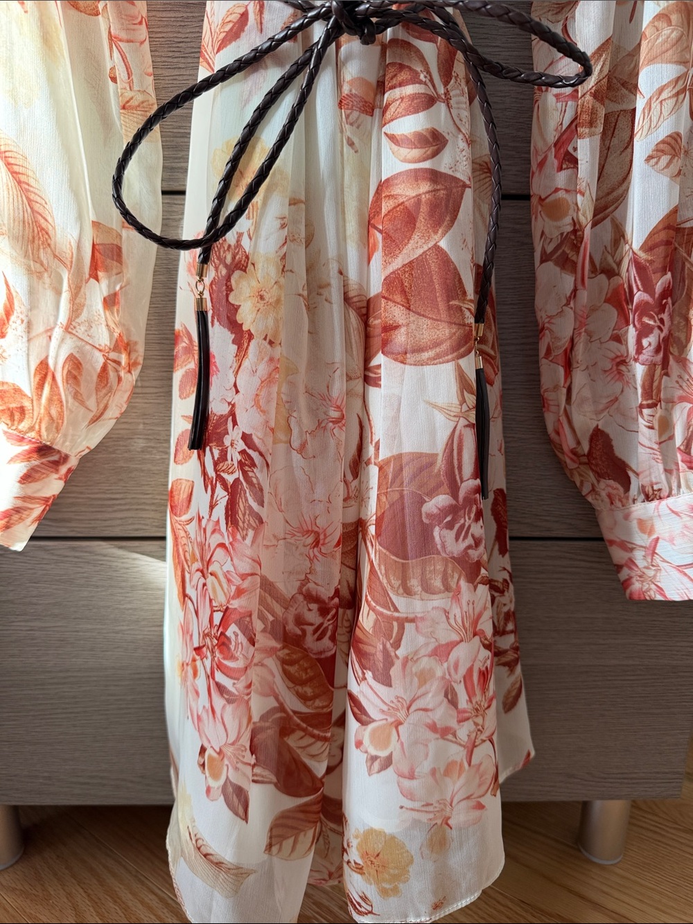 Guess Floral Button-Front Mini Dress in Cream and Rust Orange - Picture 7 of 8